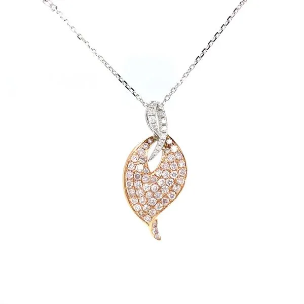 14K White and Rose Gold Pink Diamond Leaf Pendant Biondi Diamond Jewelers Aurora, CO