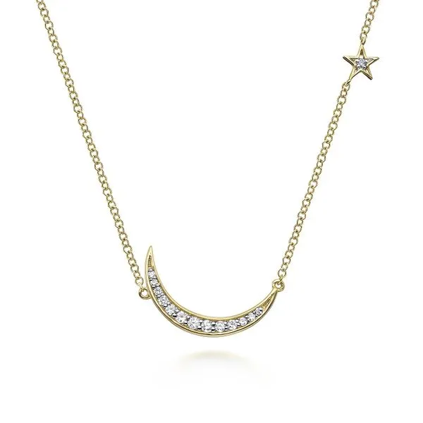 Crescent Moon Pendant Necklace with Diamonds Biondi Diamond Jewelers Aurora, CO