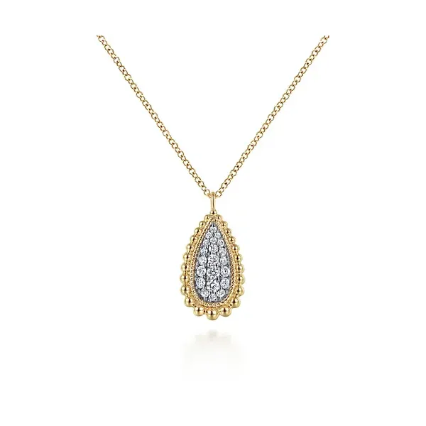 Yellow Gold Diamond Teardrop Pendant Necklace Biondi Diamond Jewelers Aurora, CO