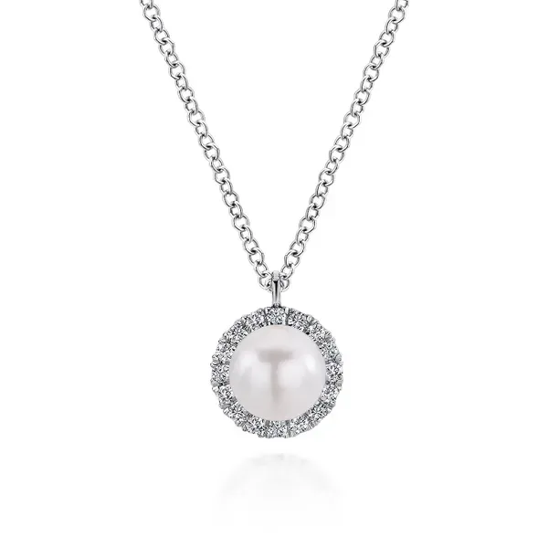 Pearl Halo Pendant with Diamonds Biondi Diamond Jewelers Aurora, CO