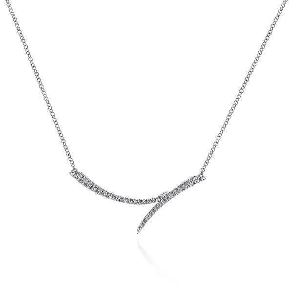 White Gold Curved Bypass Bar Necklace with Diamonds Biondi Diamond Jewelers Aurora, CO