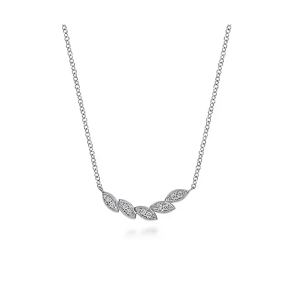 White Gold Diamond Leaf Necklace Biondi Diamond Jewelers Aurora, CO