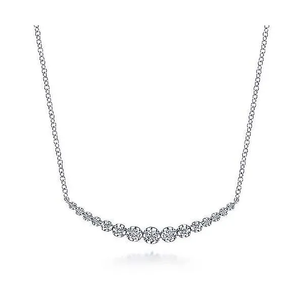 14K White Gold Curved Bar Diamond Necklace Biondi Diamond Jewelers Aurora, CO