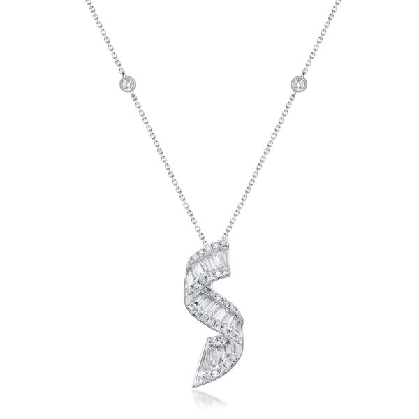 14K White Gold 1.03ctw Diamond Ribbon Pendant Necklace Biondi Diamond Jewelers Aurora, CO