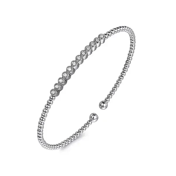 14K White Gold Diamond Beaded Bangle Image 2 Biondi Diamond Jewelers Aurora, CO