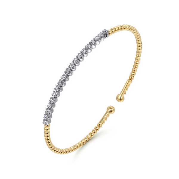 14K Yellow and White Gold Diamond Beaded Cuff Bracelet Image 2 Biondi Diamond Jewelers Aurora, CO