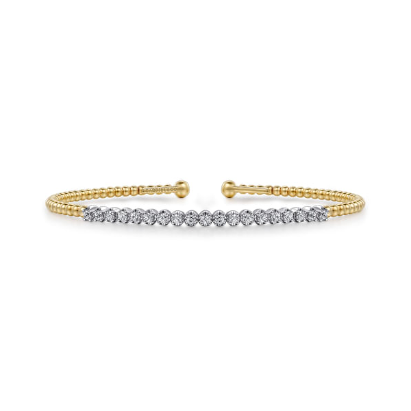 14K Yellow and White Gold Diamond Beaded Cuff Bracelet Biondi Diamond Jewelers Aurora, CO