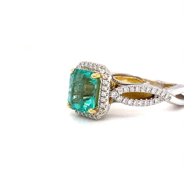 Elegant Emerald and Diamond Ring in 18K White and Yellow Gold Image 3 Biondi Diamond Jewelers Aurora, CO