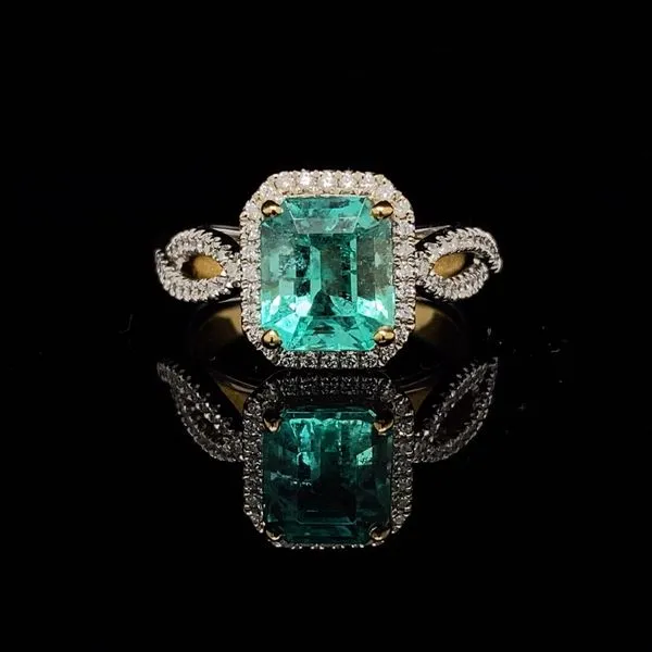 Elegant Emerald and Diamond Ring in 18K White and Yellow Gold Image 4 Biondi Diamond Jewelers Aurora, CO