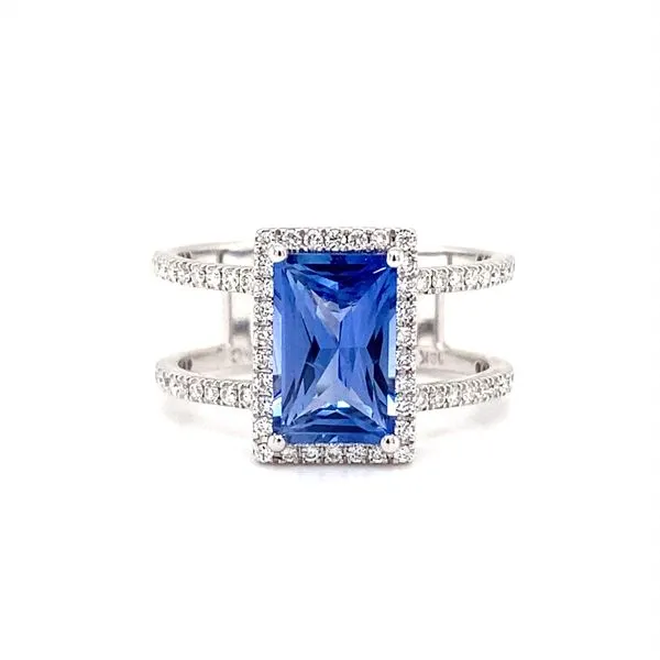 Elegant Sapphire and Diamond Ring in 18K White Gold Biondi Diamond Jewelers Aurora, CO