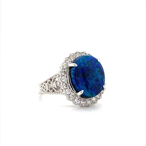 4.55ct Australian Lightning Ridge Black Opal and Diamond Platinum Ring Image 2 Biondi Diamond Jewelers Aurora, CO