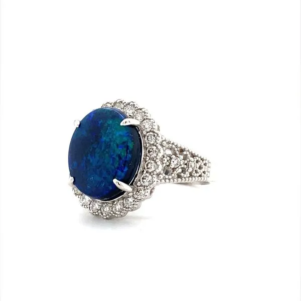 4.55ct Australian Lightning Ridge Black Opal and Diamond Platinum Ring Image 3 Biondi Diamond Jewelers Aurora, CO