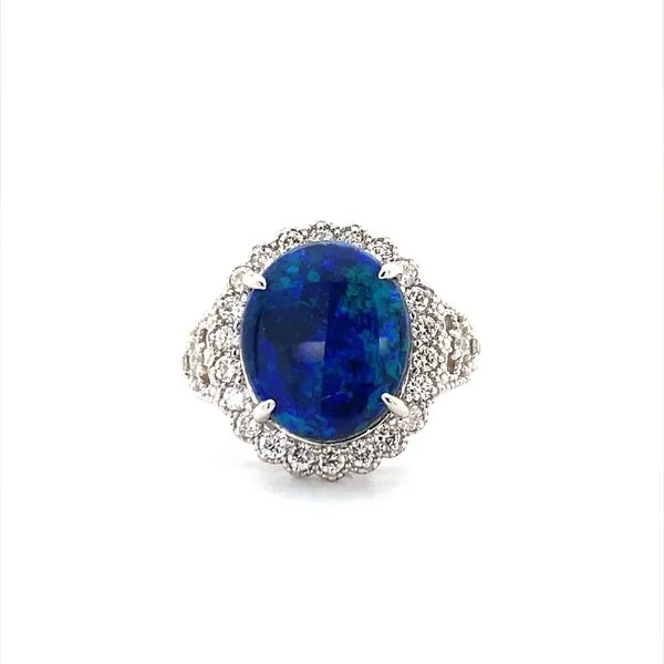 4.55ct Australian Lightning Ridge Black Opal and Diamond Platinum Ring Biondi Diamond Jewelers Aurora, CO