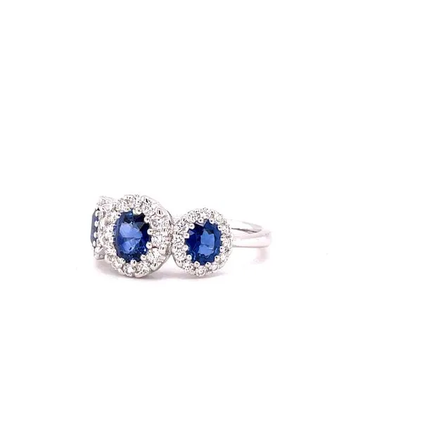 18K White Gold Sapphire and Diamond Trilogy Ring Image 2 Biondi Diamond Jewelers Aurora, CO
