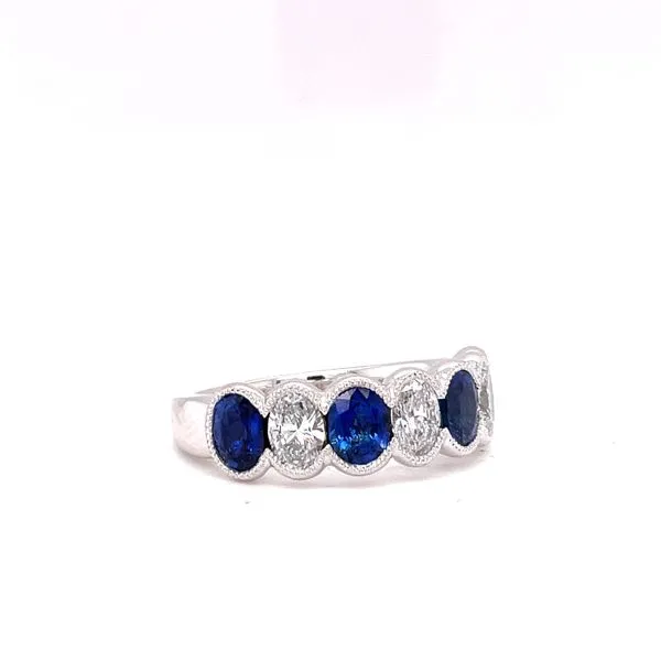 Elegant Sapphire and Diamond Scalloped Band in 18K White Gold Image 3 Biondi Diamond Jewelers Aurora, CO