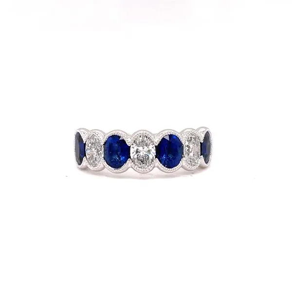 Elegant Sapphire and Diamond Scalloped Band in 18K White Gold Biondi Diamond Jewelers Aurora, CO