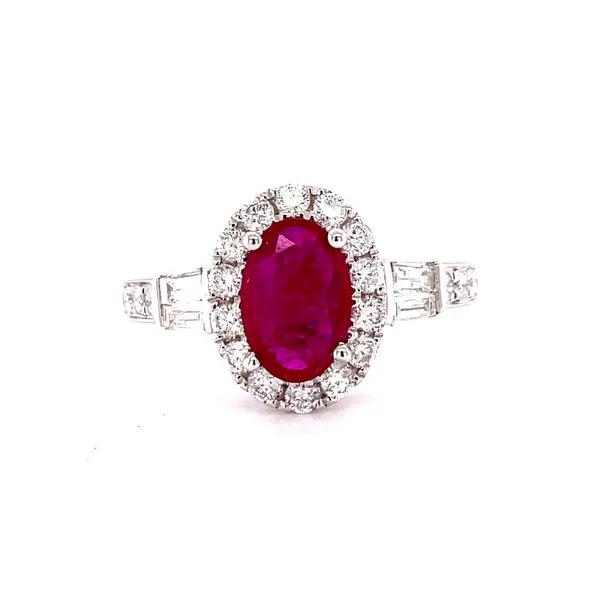 Ruby Halo Baguette Ring Biondi Diamond Jewelers Aurora, CO