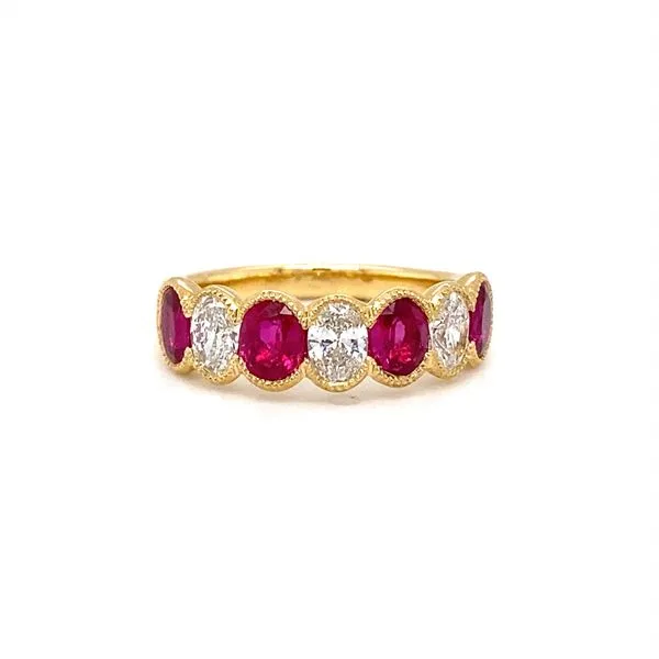 Regal Ruby and Diamond Eternity Band in 18K Yellow Gold Biondi Diamond Jewelers Aurora, CO