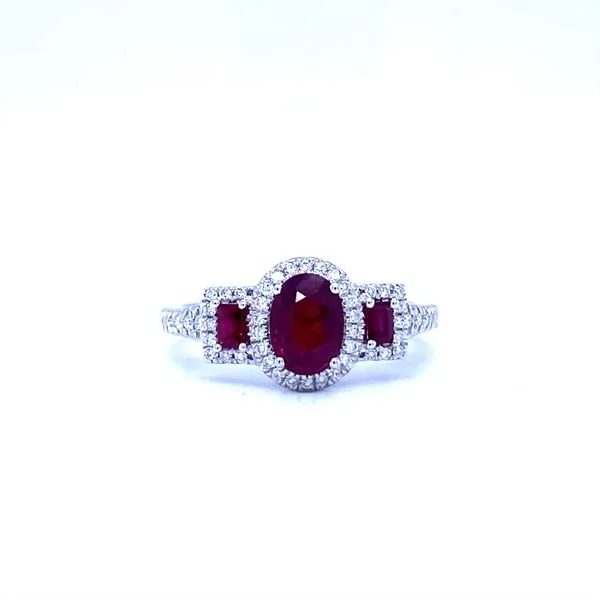 Three Ruby Halo Ring Biondi Diamond Jewelers Aurora, CO