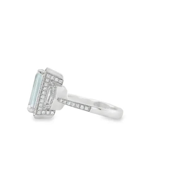 White Gold Emerald-Cut Aquamarine & Diamond Ring Image 2 Biondi Diamond Jewelers Aurora, CO