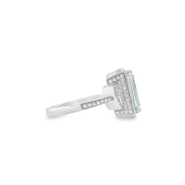 White Gold Emerald-Cut Aquamarine & Diamond Ring Image 3 Biondi Diamond Jewelers Aurora, CO