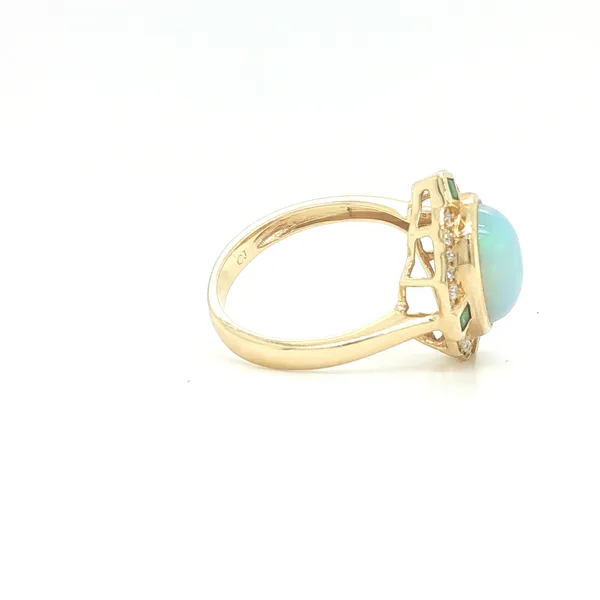 14K Yellow Gold Opal, Emerald, and Diamond Ring Image 2 Biondi Diamond Jewelers Aurora, CO