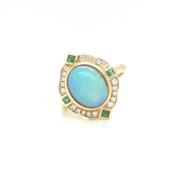 14K Yellow Gold Opal, Emerald, and Diamond Ring Biondi Diamond Jewelers Aurora, CO