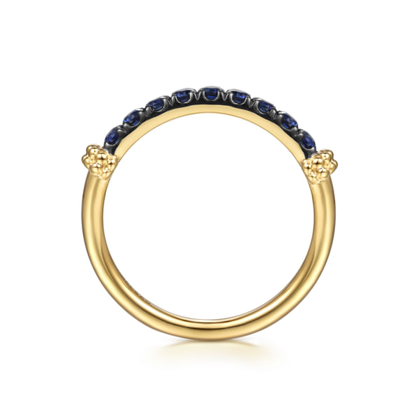 Blue Sapphire Stackable Ring 14K Yellow Gold Beaded Band Image 3 Biondi Diamond Jewelers Aurora, CO