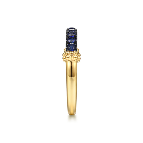 Blue Sapphire Stackable Ring 14K Yellow Gold Beaded Band Image 4 Biondi Diamond Jewelers Aurora, CO