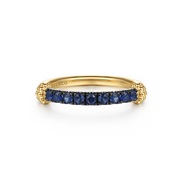 Blue Sapphire Stackable Ring 14K Yellow Gold Beaded Band Biondi Diamond Jewelers Aurora, CO