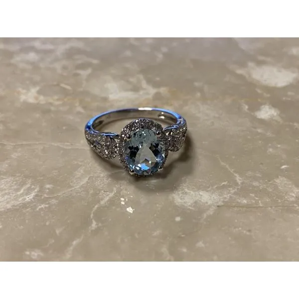 14K White Gold Aquamarine and Diamond Ring Biondi Diamond Jewelers Aurora, CO