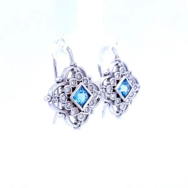 Blue Topaz and Diamond Earrings in 14K White Gold Image 2 Biondi Diamond Jewelers Aurora, CO