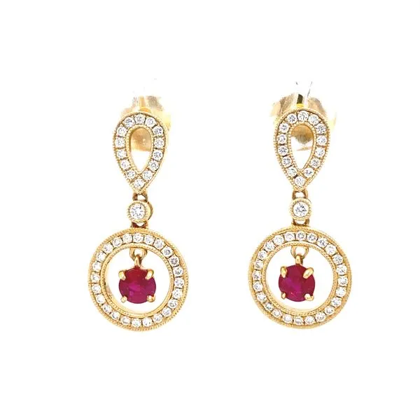 Ruby and Diamond Drop Earrings in 14K Yellow Gold Biondi Diamond Jewelers Aurora, CO