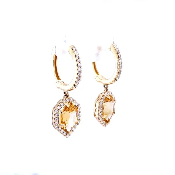 Citrine and Diamond Drop Earrings in 14K Yellow Gold Image 3 Biondi Diamond Jewelers Aurora, CO