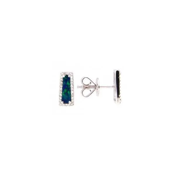14K Yellow Gold Black Opal and Diamond Rectangular Stud Earrings Biondi Diamond Jewelers Aurora, CO