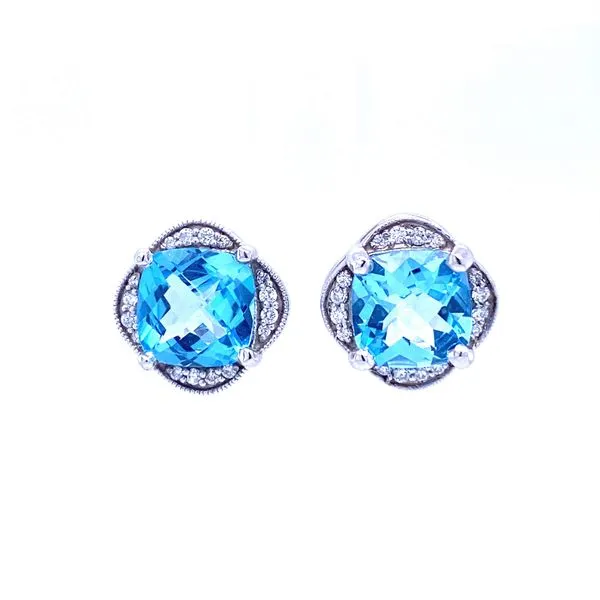 14K White Gold Blue Topaz and Diamond Halo Earring Biondi Diamond Jewelers Aurora, CO