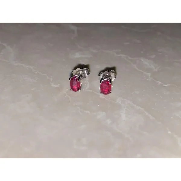 14K White Gold Oval Ruby Stud Earrings Biondi Diamond Jewelers Aurora, CO