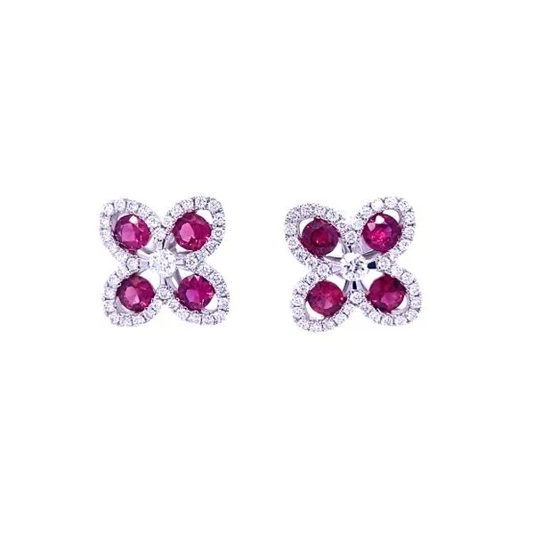 14K White Gold Ruby and Diamond Floral Earrings Biondi Diamond Jewelers Aurora, CO