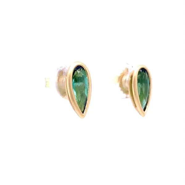 18K Yellow Gold Green Tourmaline Bezel Stud Earrings Image 2 Biondi Diamond Jewelers Aurora, CO
