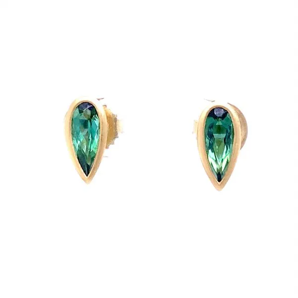18K Yellow Gold Green Tourmaline Bezel Stud Earrings Biondi Diamond Jewelers Aurora, CO
