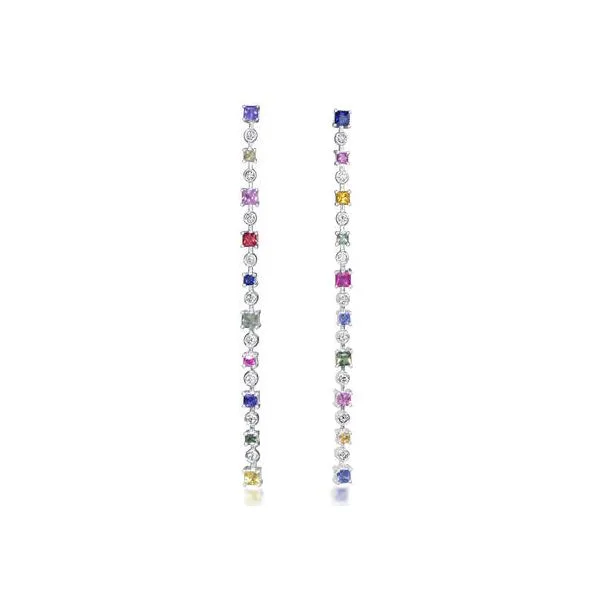 14K White Gold Rainbow Sapphire and Diamond Earrings Biondi Diamond Jewelers Aurora, CO