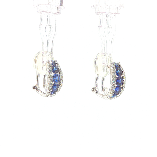 18K White Gold Sapphire and Diamond Hoop Earrings Image 2 Biondi Diamond Jewelers Aurora, CO