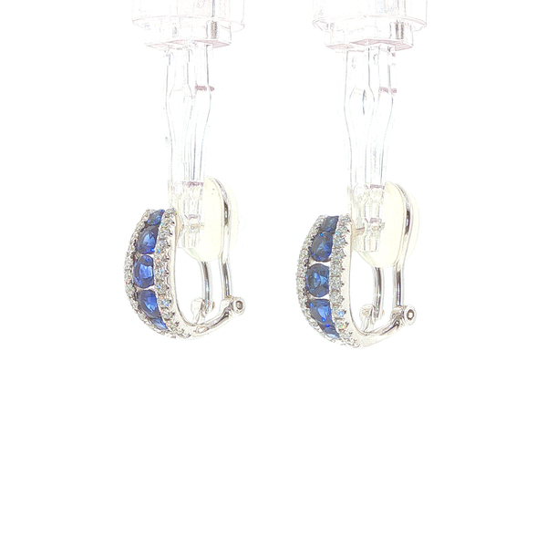 18K White Gold Sapphire and Diamond Hoop Earrings Image 3 Biondi Diamond Jewelers Aurora, CO