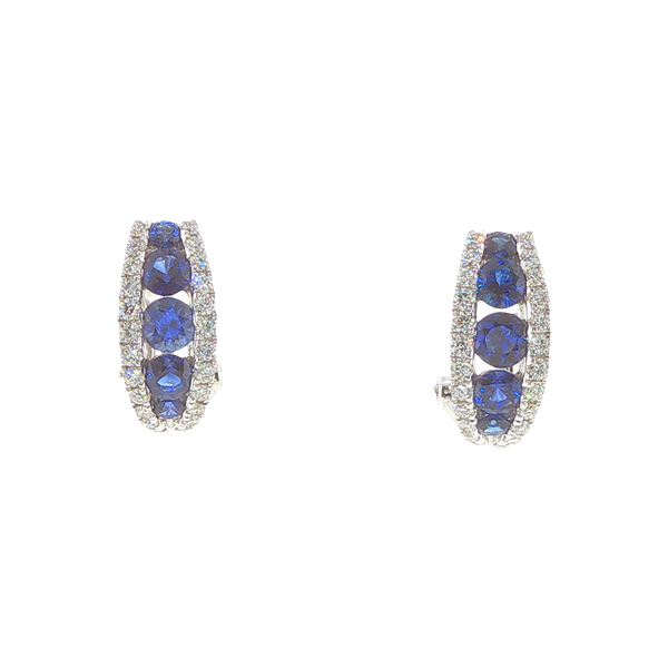 18K White Gold Sapphire and Diamond Hoop Earrings Biondi Diamond Jewelers Aurora, CO