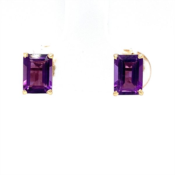 14K Yellow Gold Emerald Cut Amethyst Stud Earrings Biondi Diamond Jewelers Aurora, CO