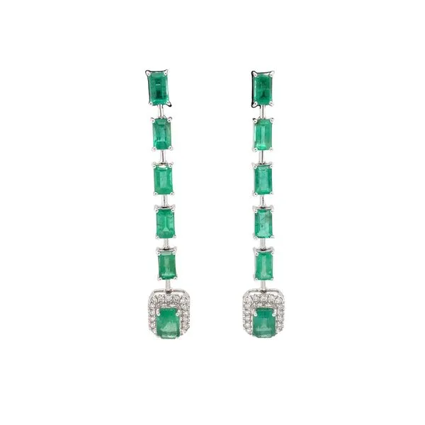 18KW Emerald and Diamond Drop Earrings Biondi Diamond Jewelers Aurora, CO