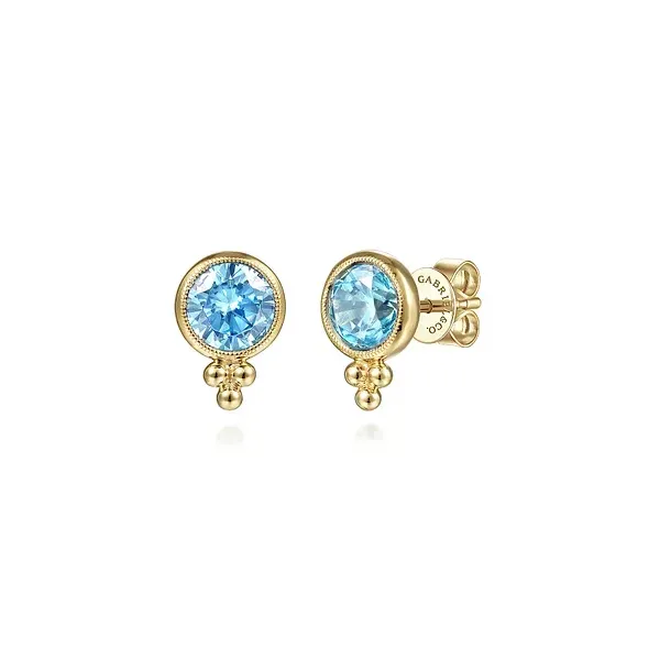 14KY Bezel Blue Topaz Earrings Biondi Diamond Jewelers Aurora, CO
