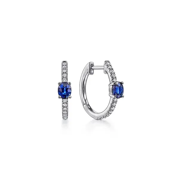 14KW Sapphire and Diamond Hoop Earrings Biondi Diamond Jewelers Aurora, CO