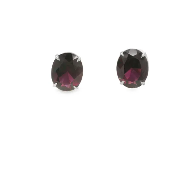 14K White Gold 10x8mm Oval Garnet Stud Earrings Biondi Diamond Jewelers Aurora, CO
