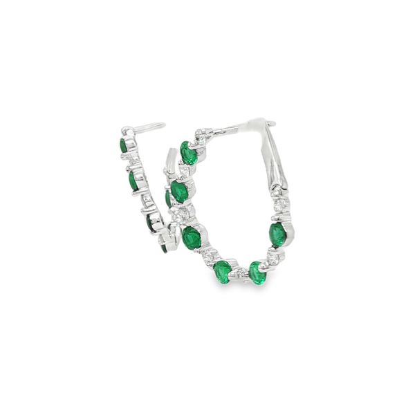 8K White Gold Emerald and Diamond Hoop Earrings Image 3 Biondi Diamond Jewelers Aurora, CO
